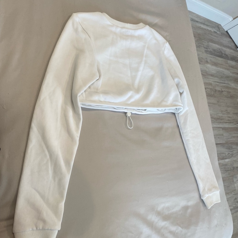 Houseofcb White Cropped Drawstring Sweatshirt Xs - image 4